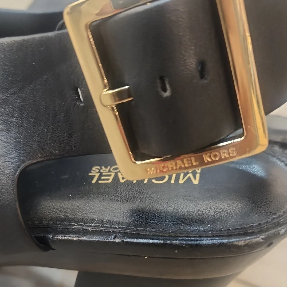 Michael Kors Platform Heels – Black Leather & MK Logo Strap – Women’s Size10 - Picture 3 of 7